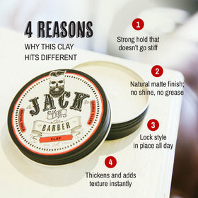 jack the barber open tin texture close-up showing matte clay texture and easy warming