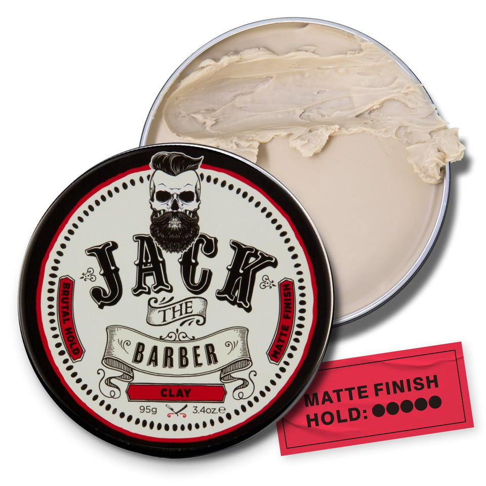 jack the barber tin front showing size and branding, clear product identity and convenience
