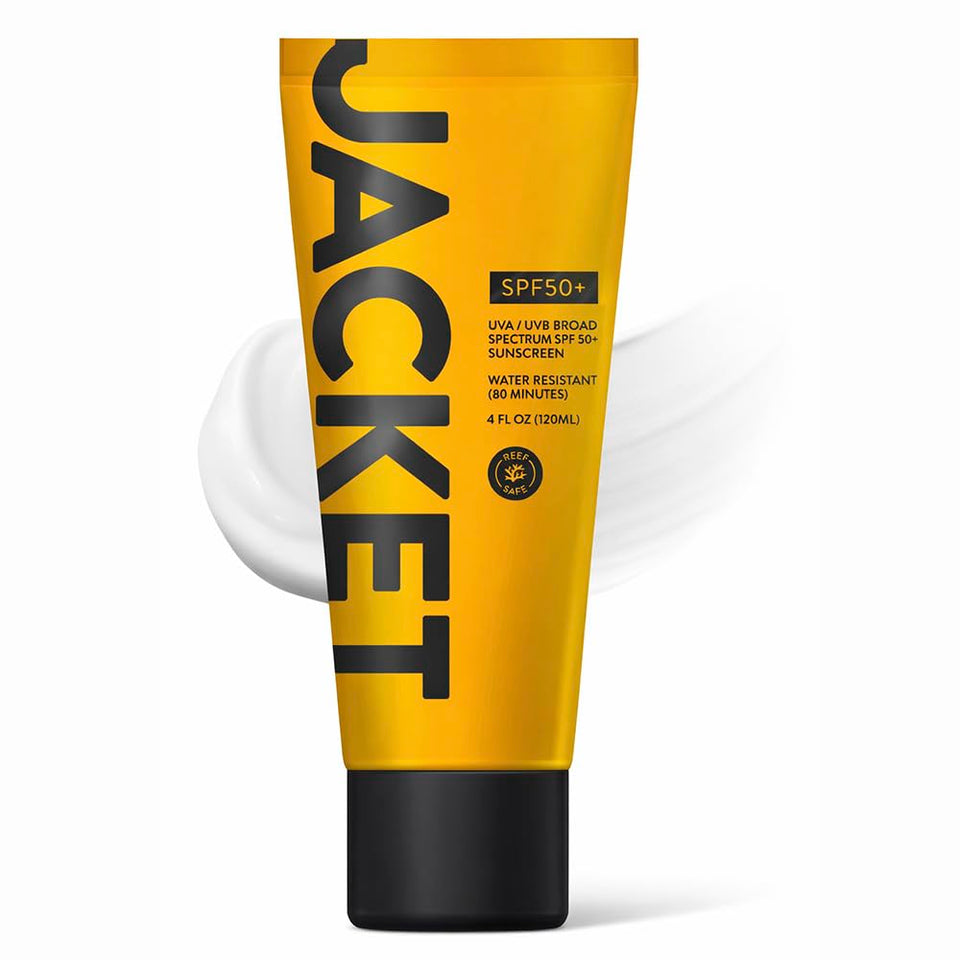 JACKET front packaging showing SPF 50+ protection and benefits