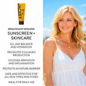 JACKET sunscreen being rubbed into skin for smooth, non-greasy result