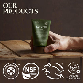 Jackfir label close-up highlighting EWG and organic certification seals