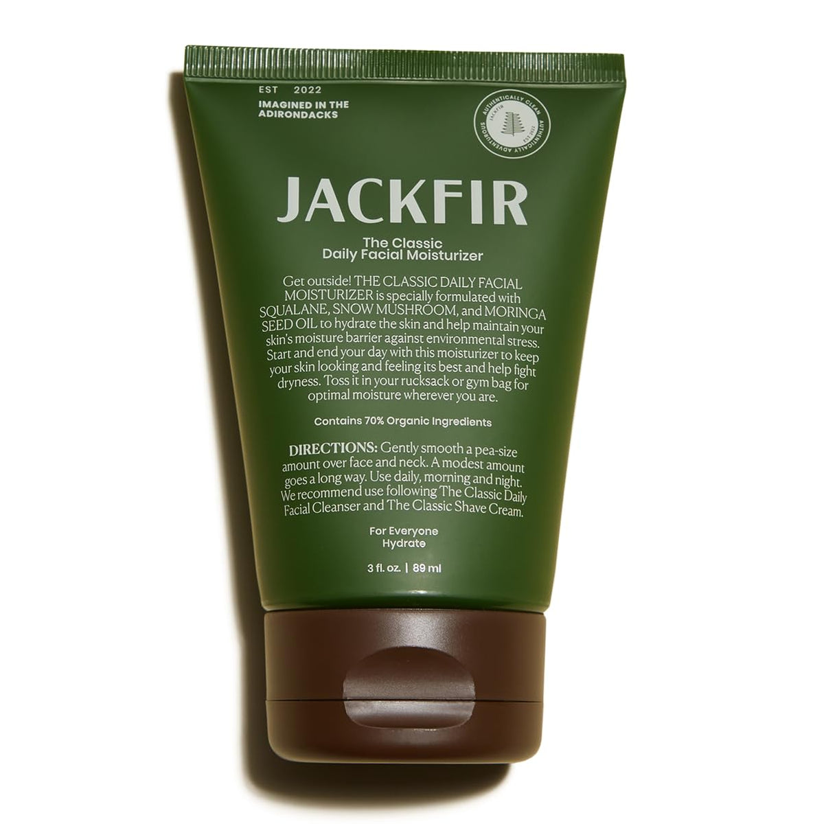 Jackfir tube front packaging showing clean certified design and benefits