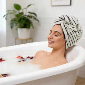 Jacquotha side profile of wearer with turban demonstrating secure, comfortable fit