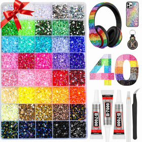 JAFLLMRI organizer box open showing 40 colored rhinestone compartments for easy selection