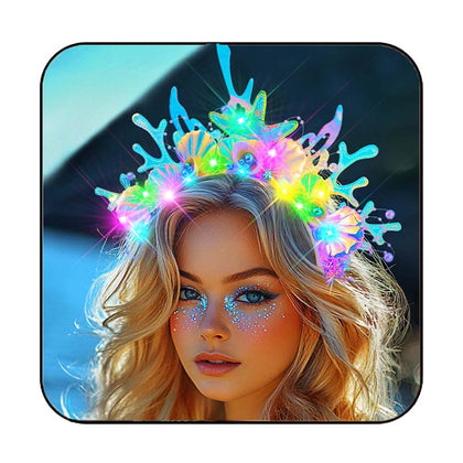 JAKAWIN front view of mermaid headband showing LED shells and costume appeal