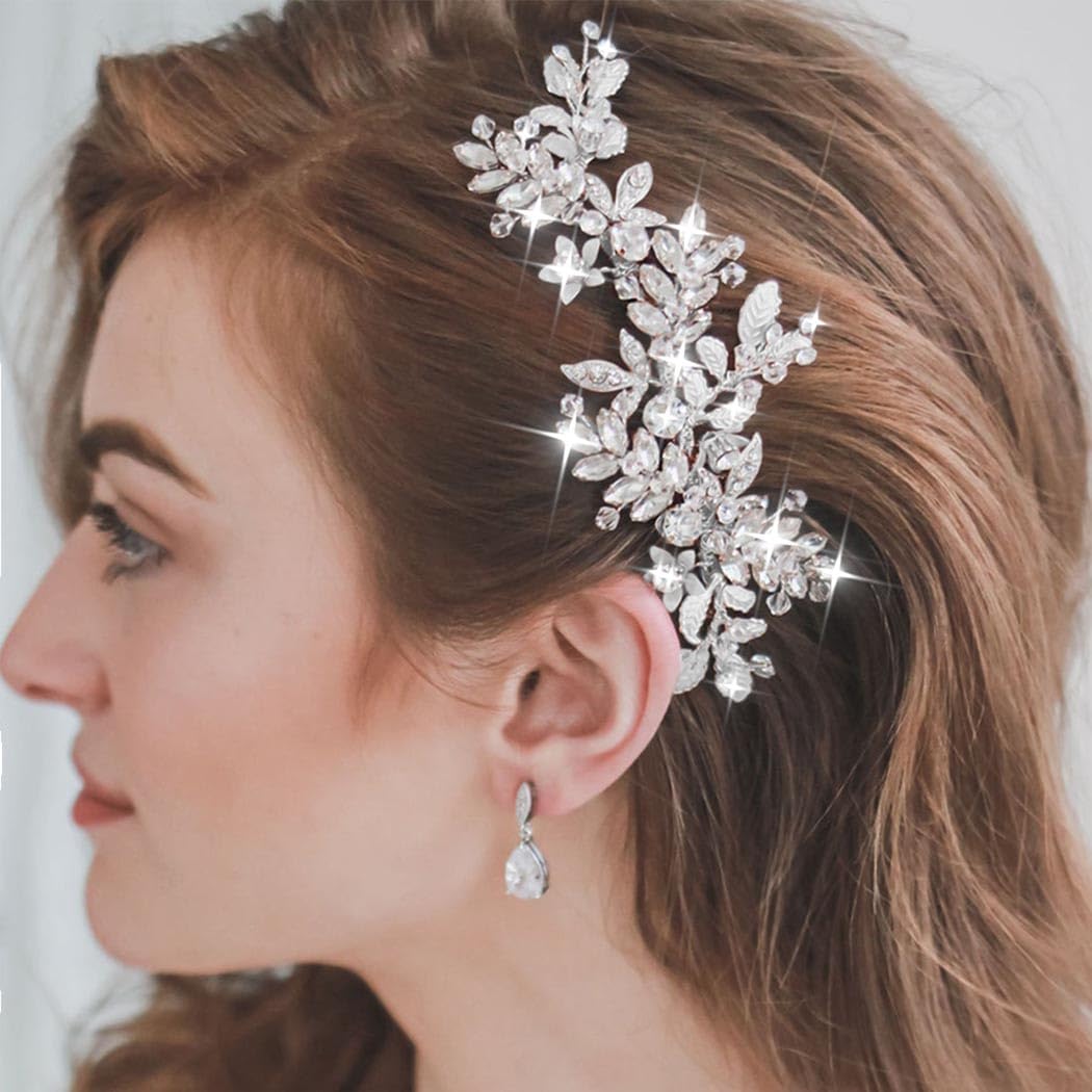 JAKAWIN front view bridal hair comb showing silver shine and elegance