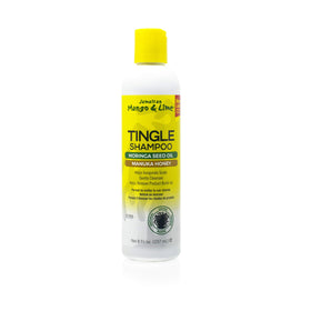 Jamaican Mango & Lime tingle shampoo in use applied to scalp providing cooling relief and buildup removal