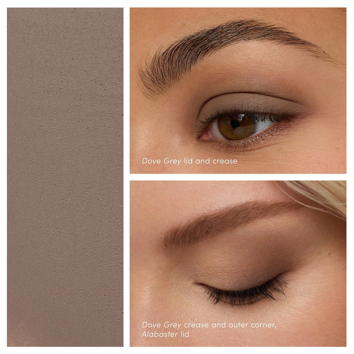 jane iredale ColorLuxe dove grey swatch showing creamy texture and smooth blend