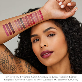 jane iredale lipstick applied on model lips demonstrating satin finish and comfortable wear
