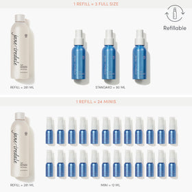 jane iredale spray being misted on face providing soothing hydration benefit comfort
