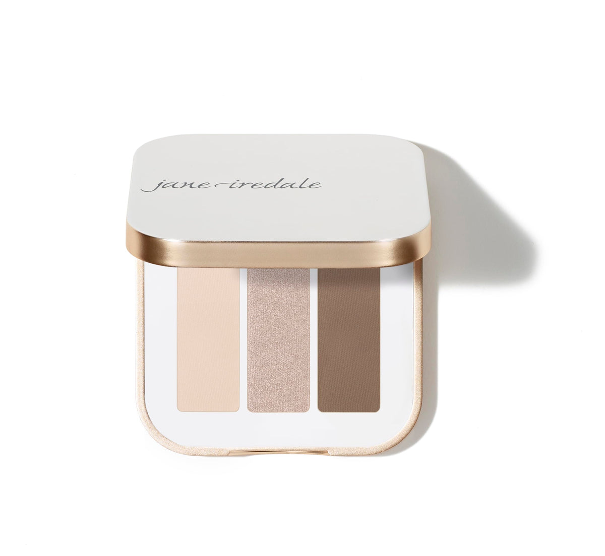 jane iredale compact front view shows three shades for versatile looks