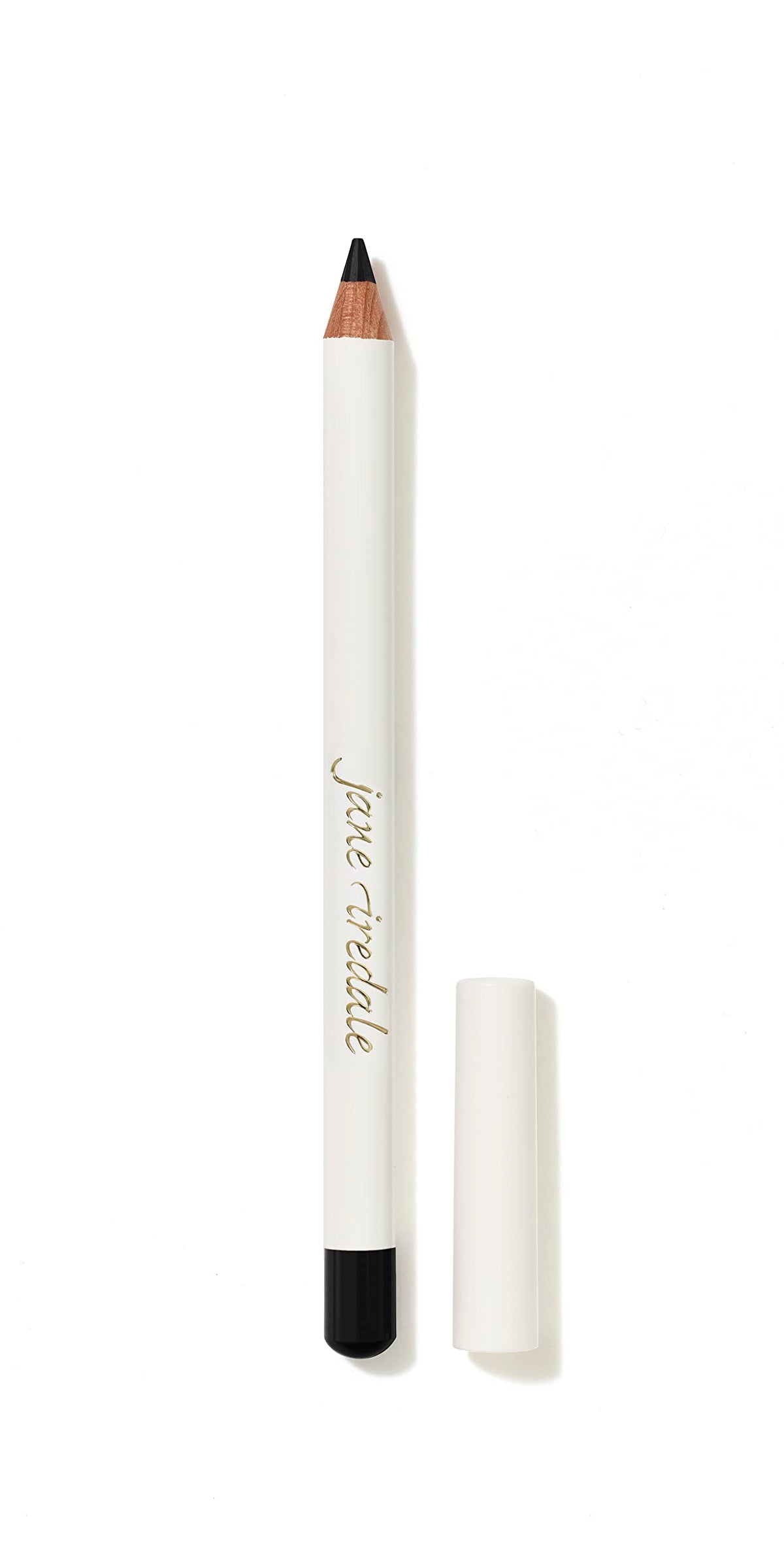 jane iredale eye pencil front view showing sleek black barrel and product benefit of precise lines