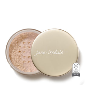 jane iredale front jar in Light Beige showing product packaging and convenient sifter
