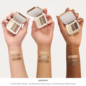 jane iredale swatches on arm demonstrating true-to-pan pigment and buildability