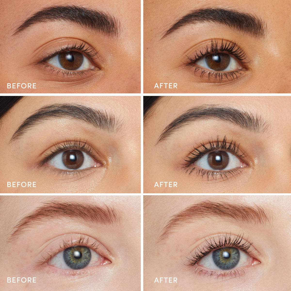 jane iredale before and after lashes demonstrating lengthening and defined separation
