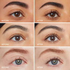 jane iredale before and after lashes demonstrating lengthening and defined separation