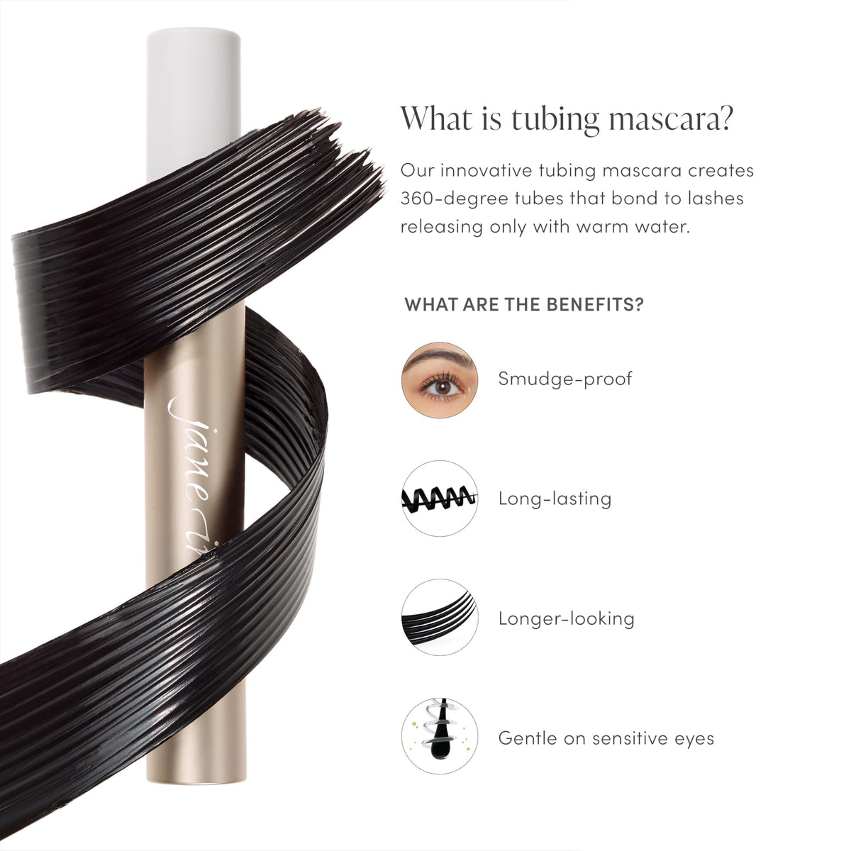 jane iredale mascara texture swipe on skin showing smooth, weightless formula