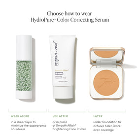 jane iredale on vanity beside towel for a hydrated, dewy routine lifestyle shot
