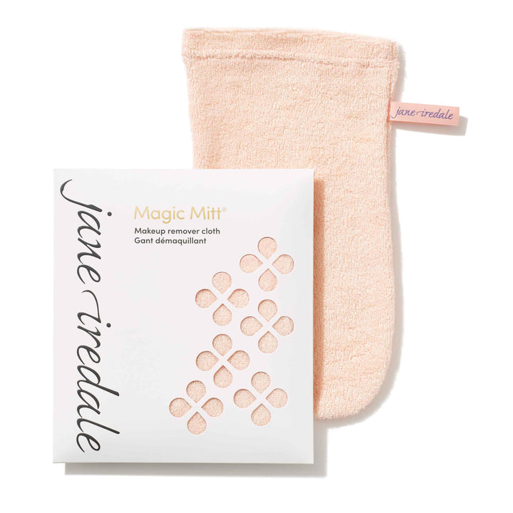 jane iredale mitt front view showing soft microfibers for gentle water-only makeup removal