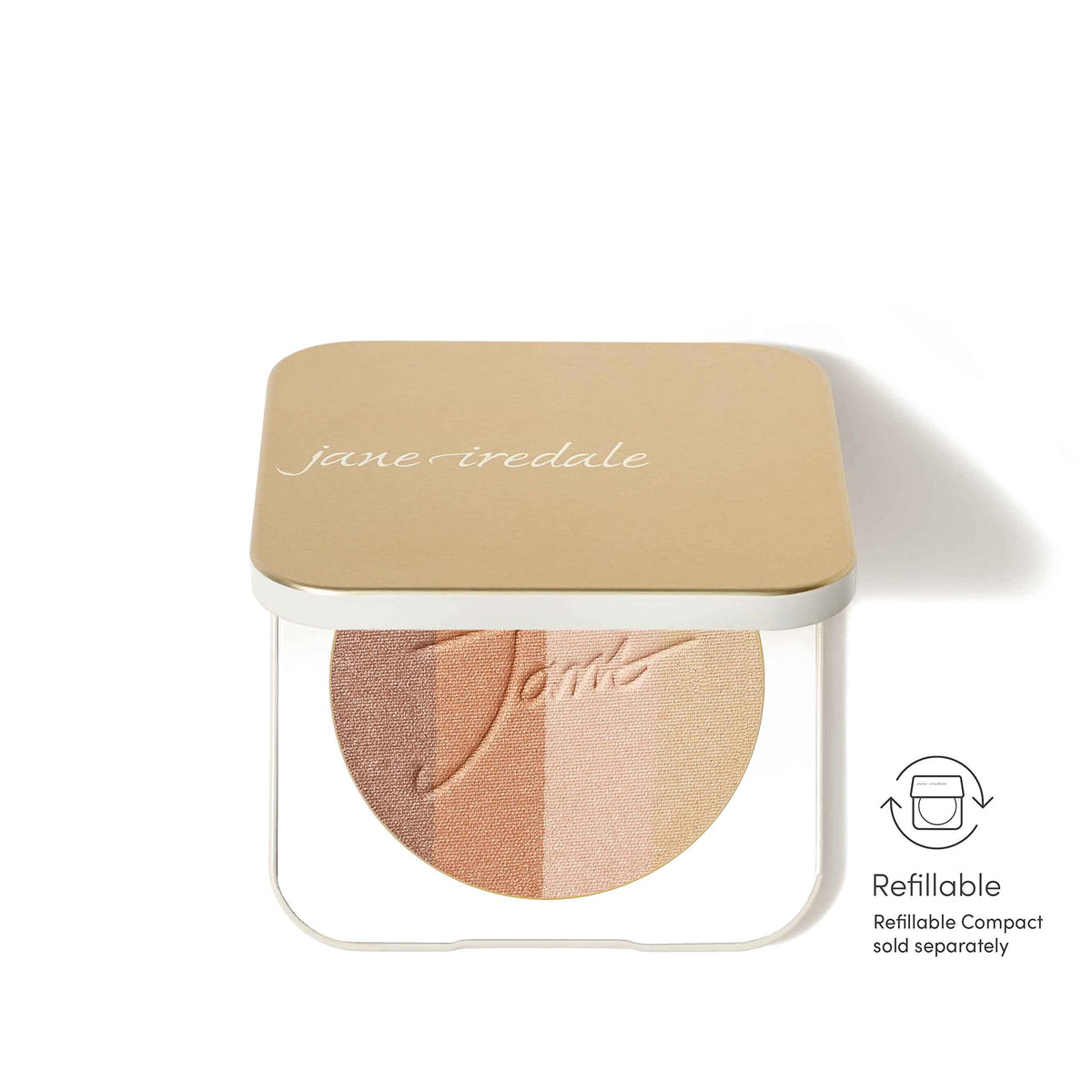 jane iredale flatlay of the four PureBronze shades showing color range for versatile multiuse