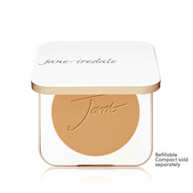 jane iredale brush applying powder on face showing buildable, even coverage benefit