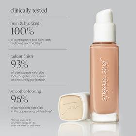 jane iredale lifestyle shot in daylight showing long-wear, radiant finish benefit