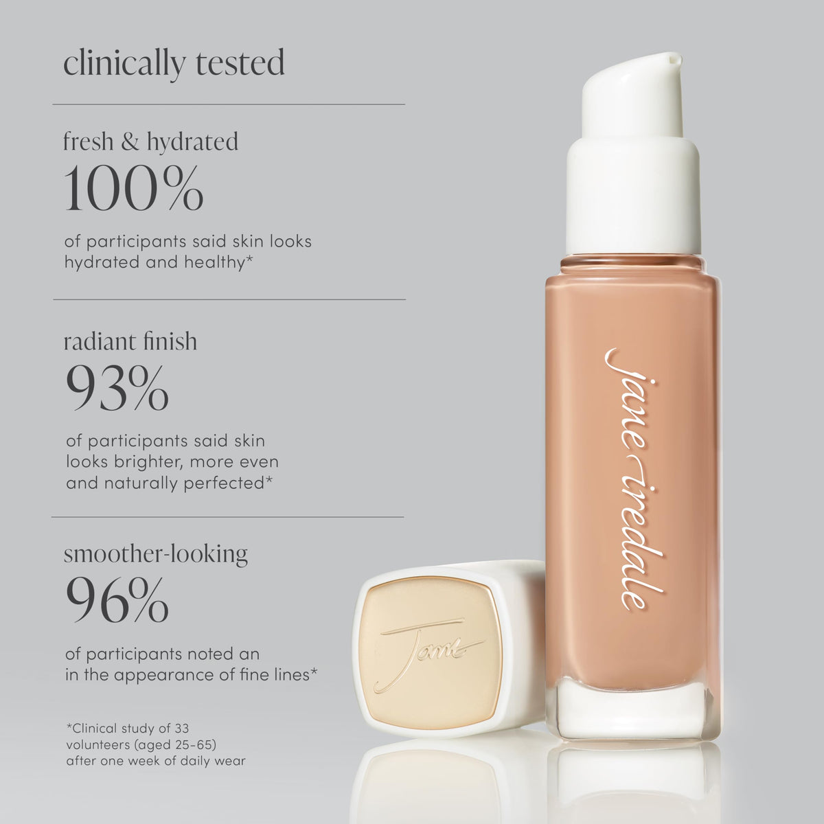 jane iredale model wearing shade outdoors showing SPF-ready, luminous daytime finish
