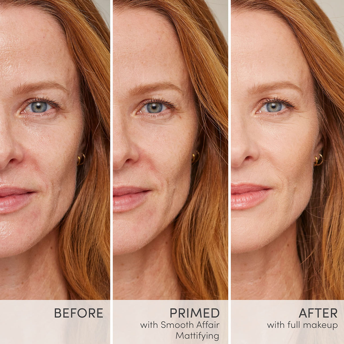 jane iredale split-face before and after showing pore blur benefit visibly smoother skin