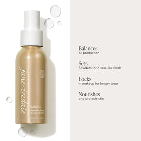 jane iredale mist spraying onto face for a refreshed makeup finish