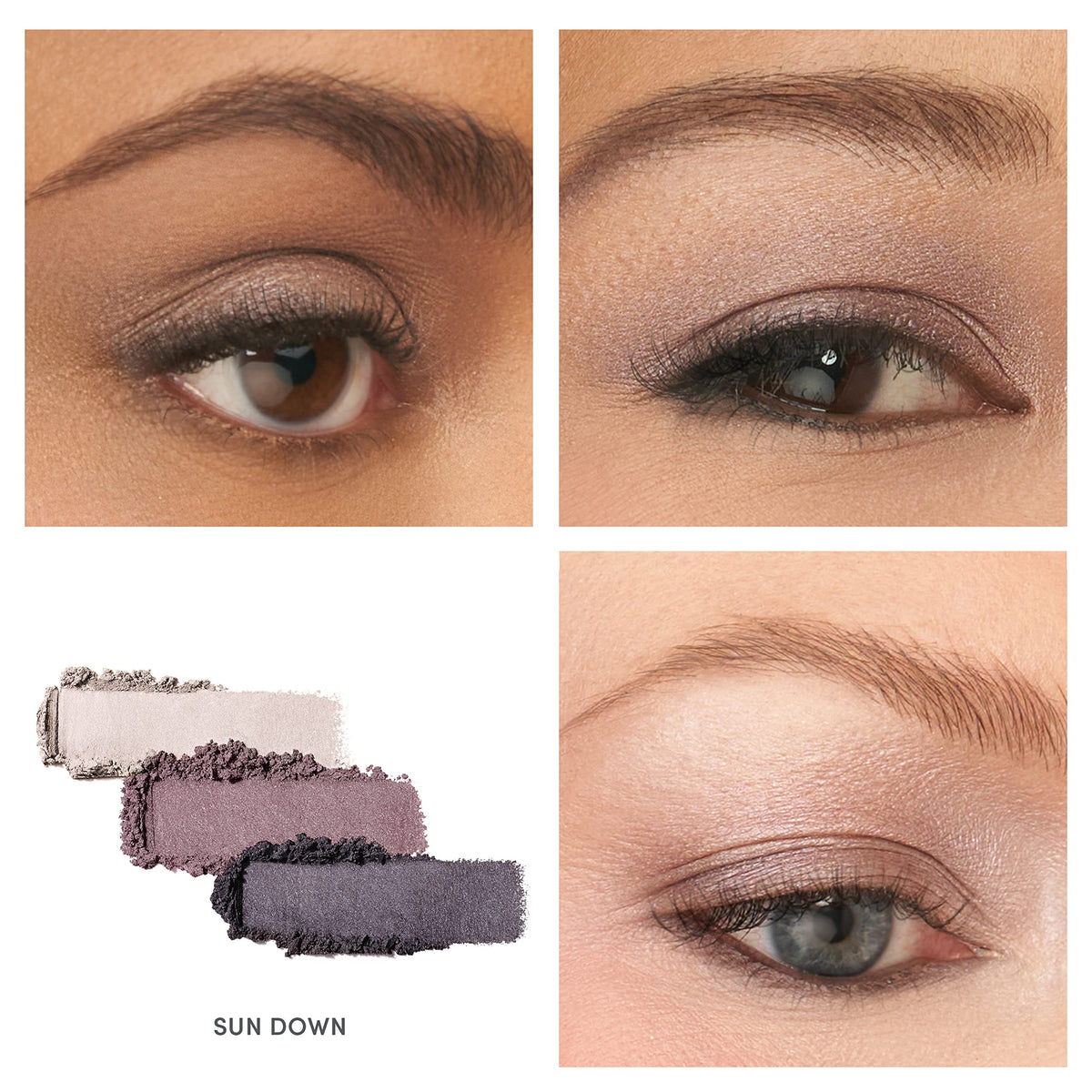 jane iredale swatches of all three Sundown shades demonstrating rich pigments