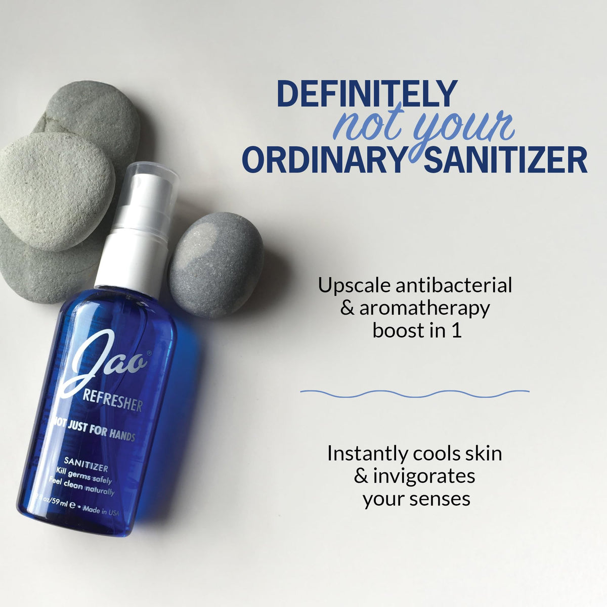 Jao Refresher spray action closeup demonstrating quick hygienic refresh benefit