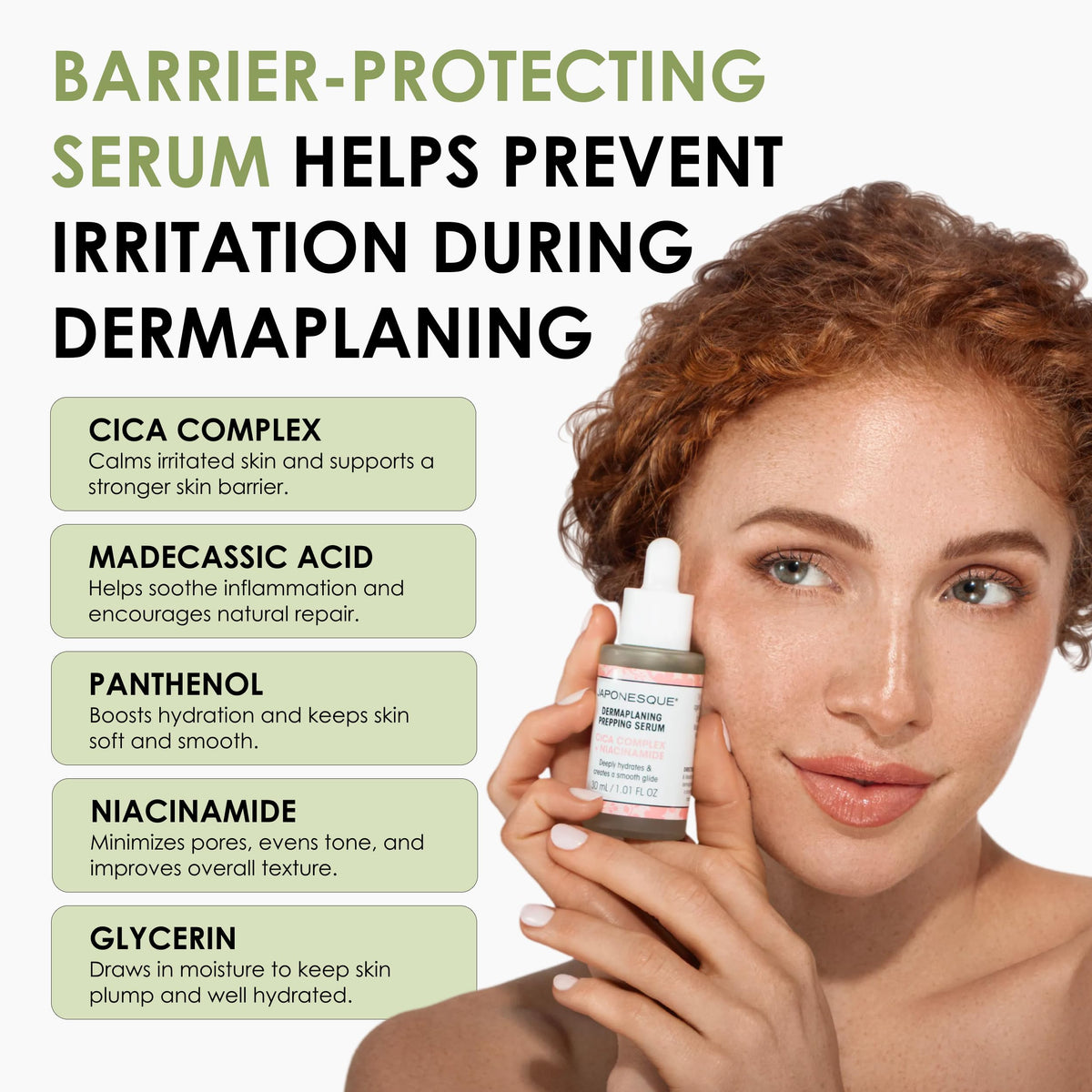 Japonesque poured serum texture shot showing lightweight, non-greasy finish