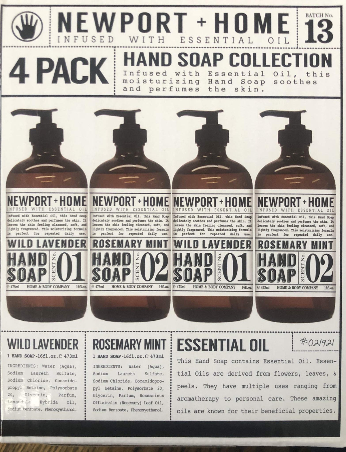 JAROFUREL front view of four glass hand soap bottles for elegant countertop