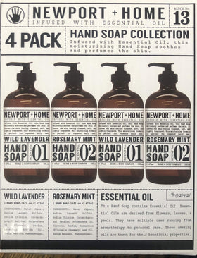 JAROFUREL front view of four glass hand soap bottles for elegant countertop