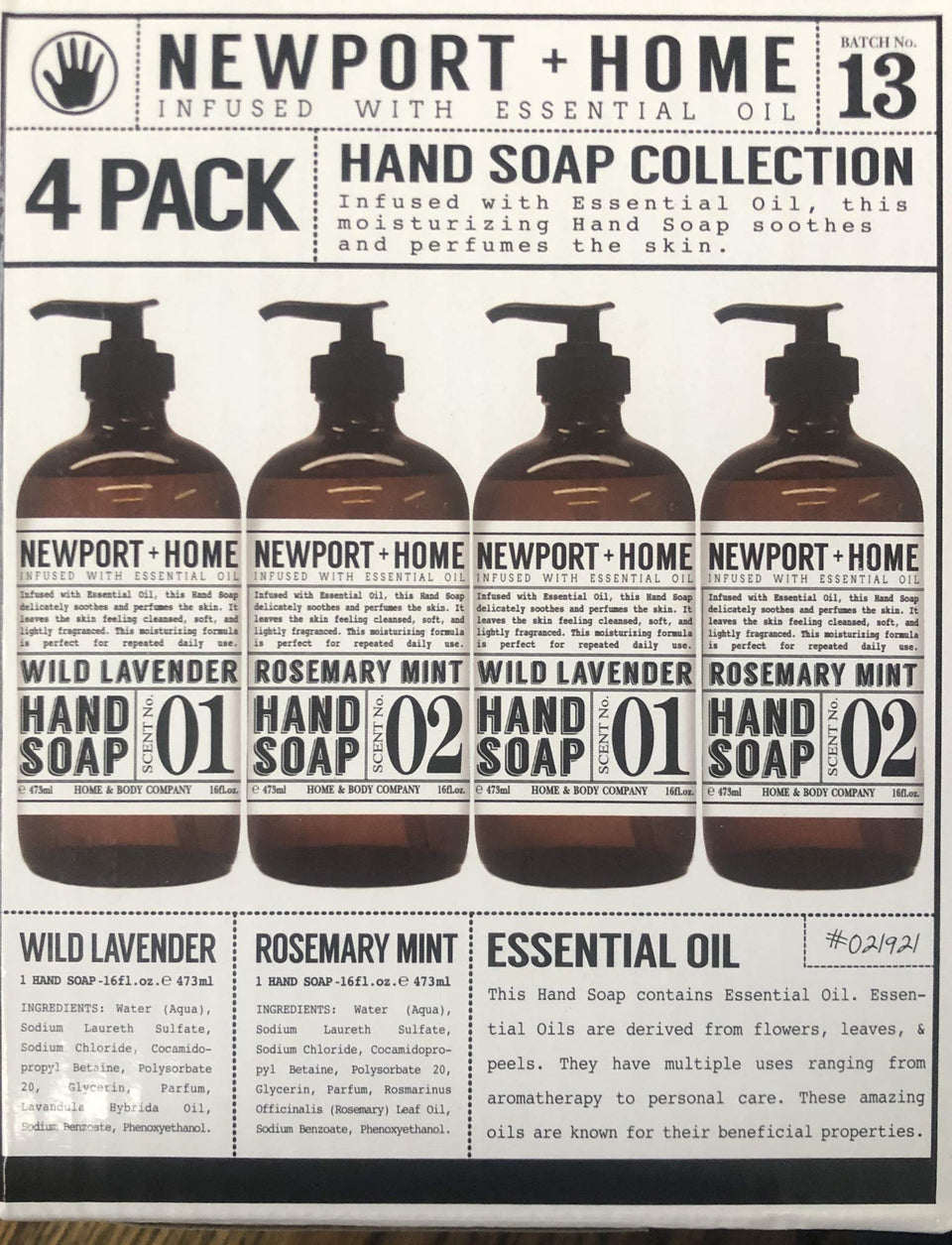JAROFUREL front view of four glass hand soap bottles for elegant countertop