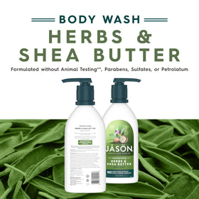 JASON pump and label close-up highlighting ingredients and easy dispensing benefit