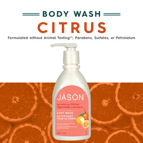 JASON citrus pump closeup demonstrating easy dispensing and quick bathroom access