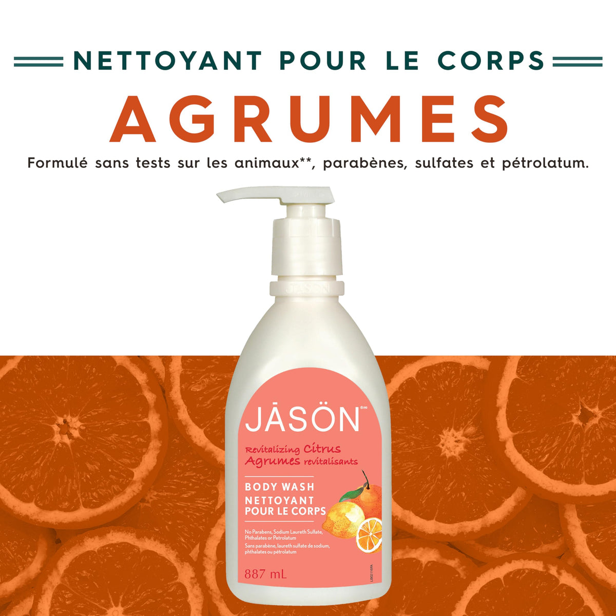 JASON citrus texture foam on loofah illustrating rich lather for efficient cleansing