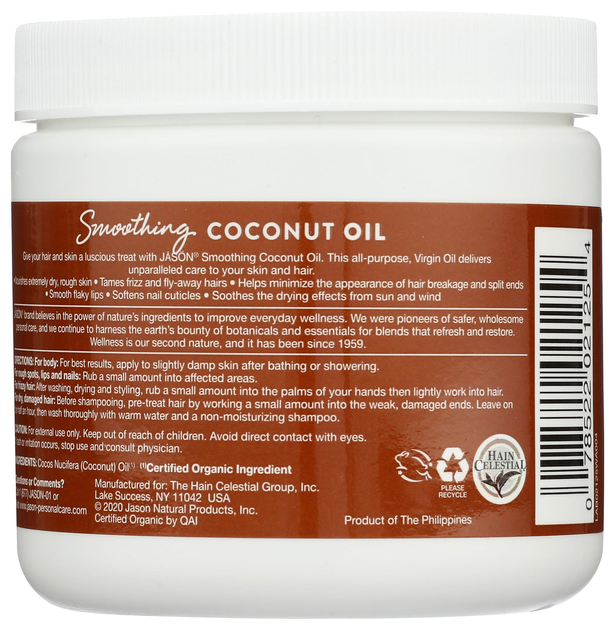 JASON open jar showing creamy unrefined coconut oil texture and natural lipids