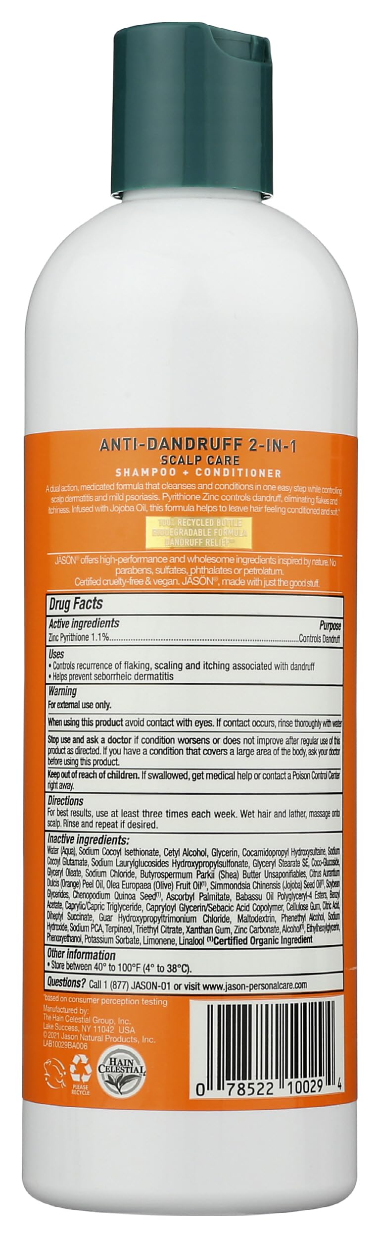 JASON back label close-up highlighting ingredients list and usage directions benefit