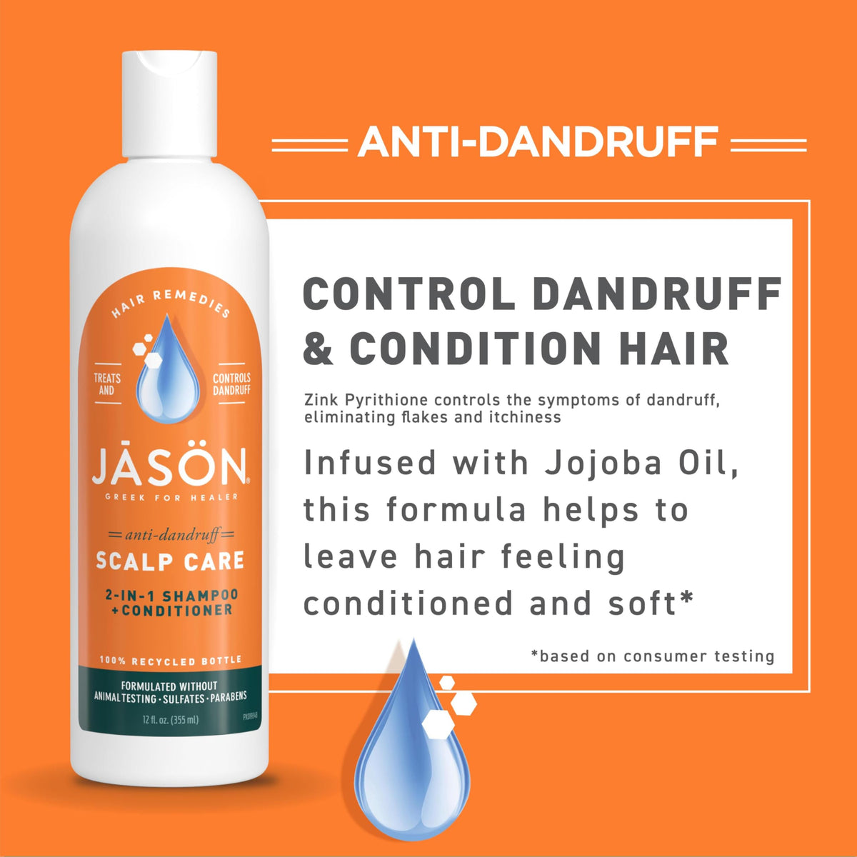 JASON label close-up highlighting pyrithione zinc and natural extracts benefits