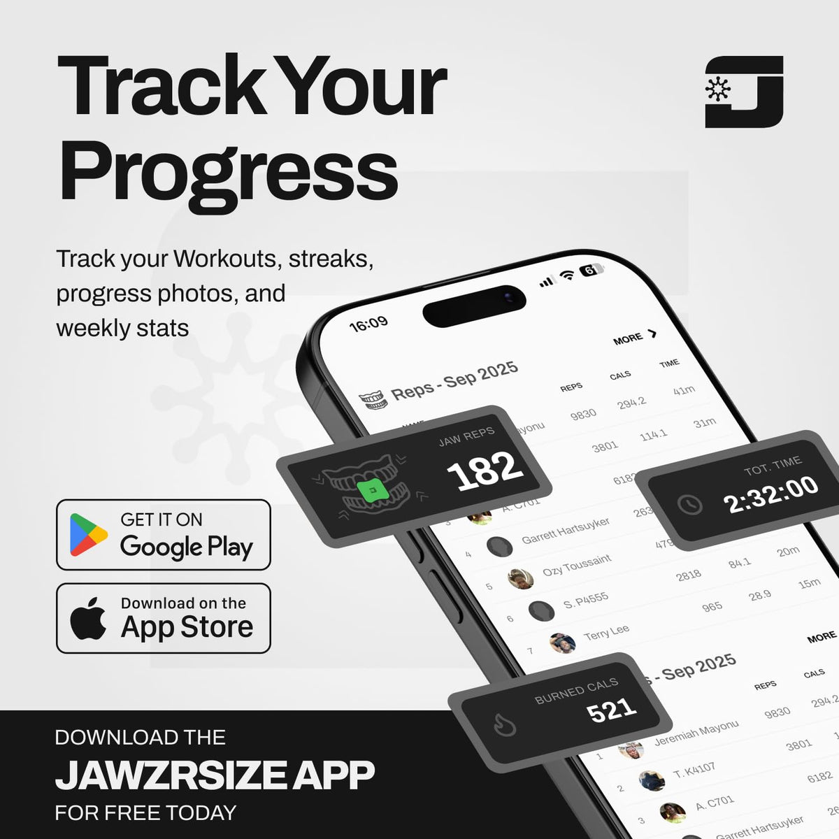 Jawzrsize app screen with workout timers and tracking for guided routines