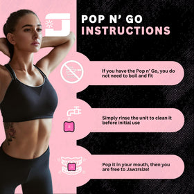 Woman using Jawzrsize in gym setting for discreet facial workout