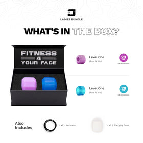 Woman using Jawzrsize trainer hands-free to tone jaw and reduce cravings