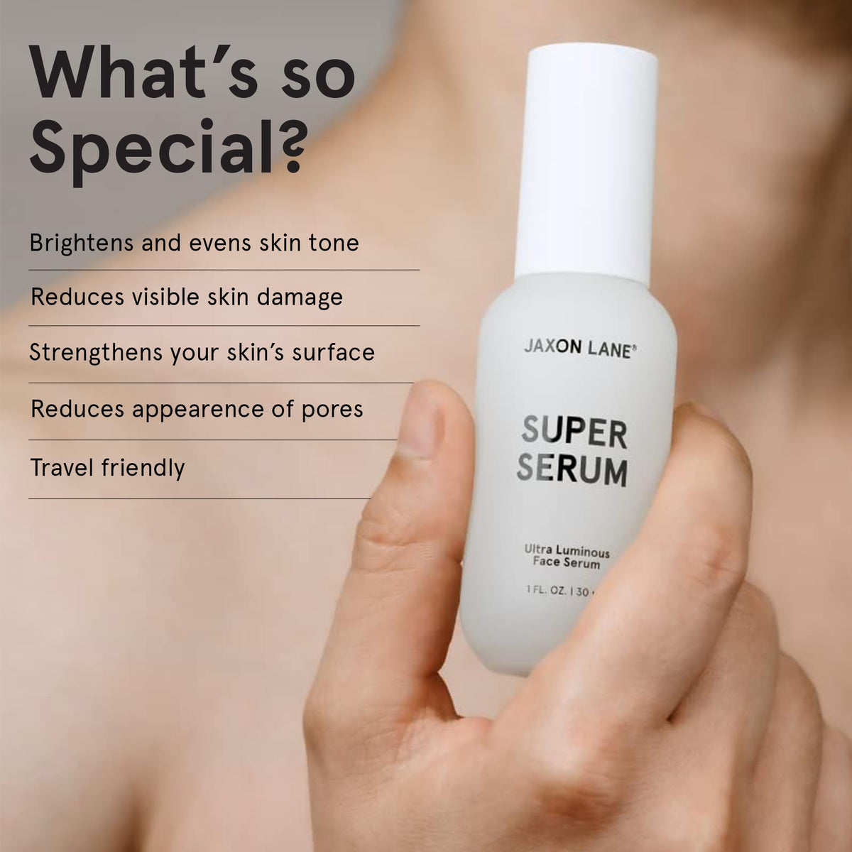 JAXON LANE bottle label focus highlighting active ingredients and vegan benefit