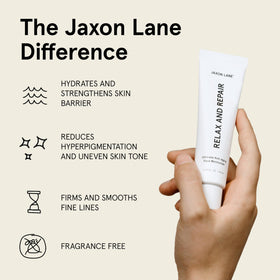 JAXON LANE close-up ingredient label highlighting niacinamide and hyaluronic acid