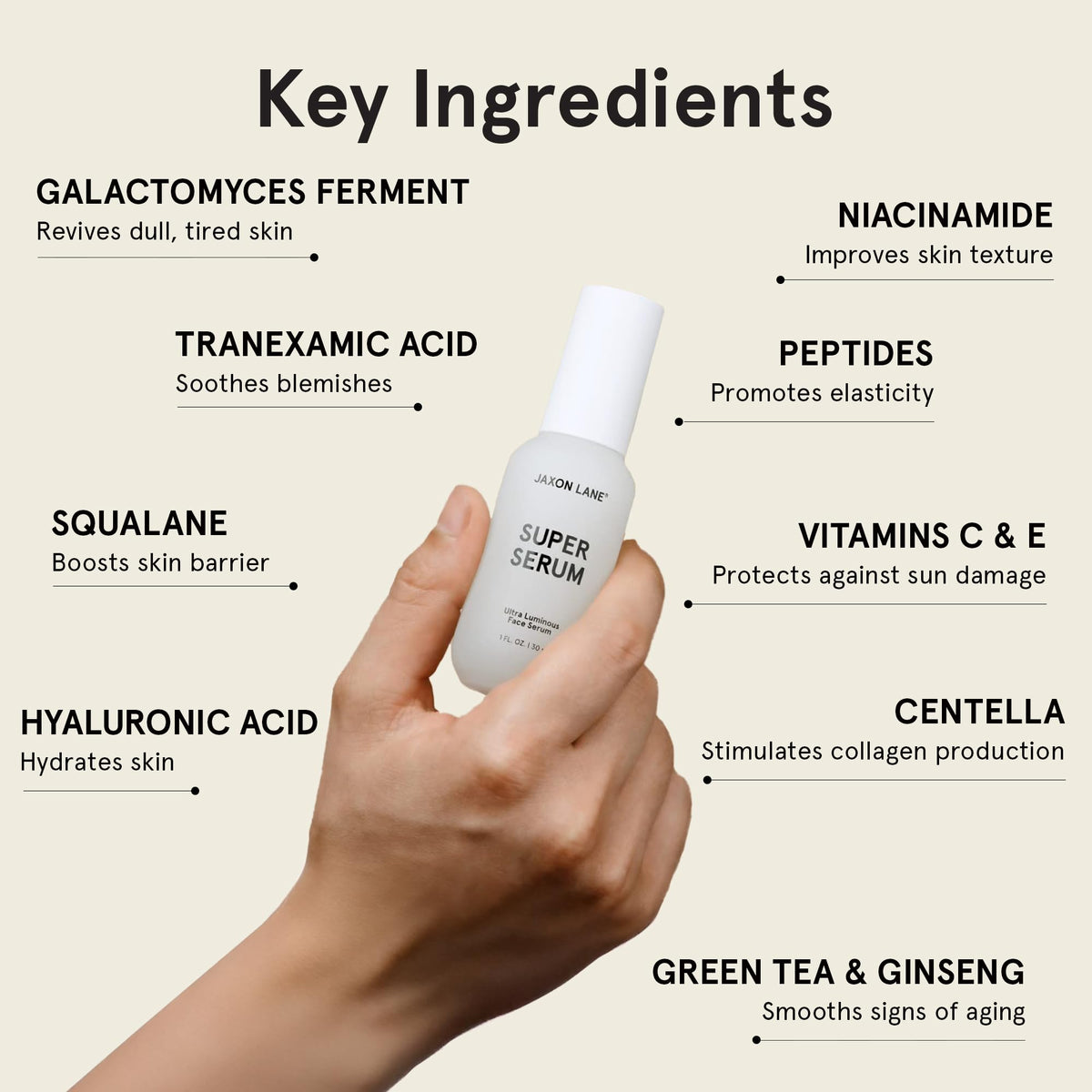 JAXON LANE serum texture close-up showing lightweight formula for fast absorption