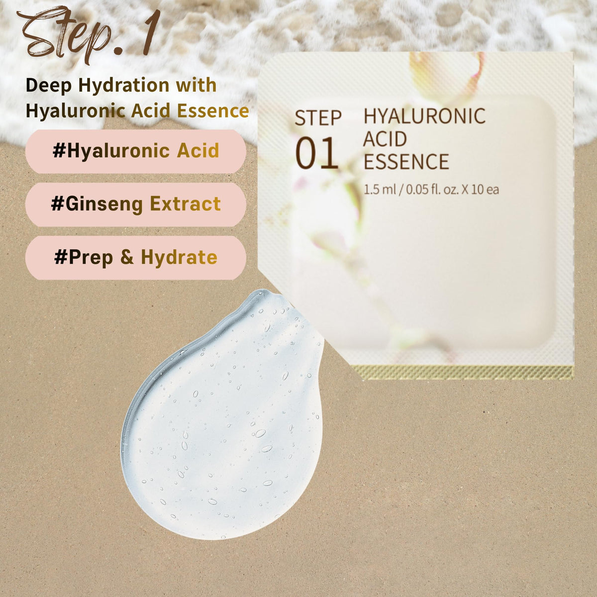 JAYJUN ingredient display with hyaluronic acid, marine collagen, ginseng benefits
