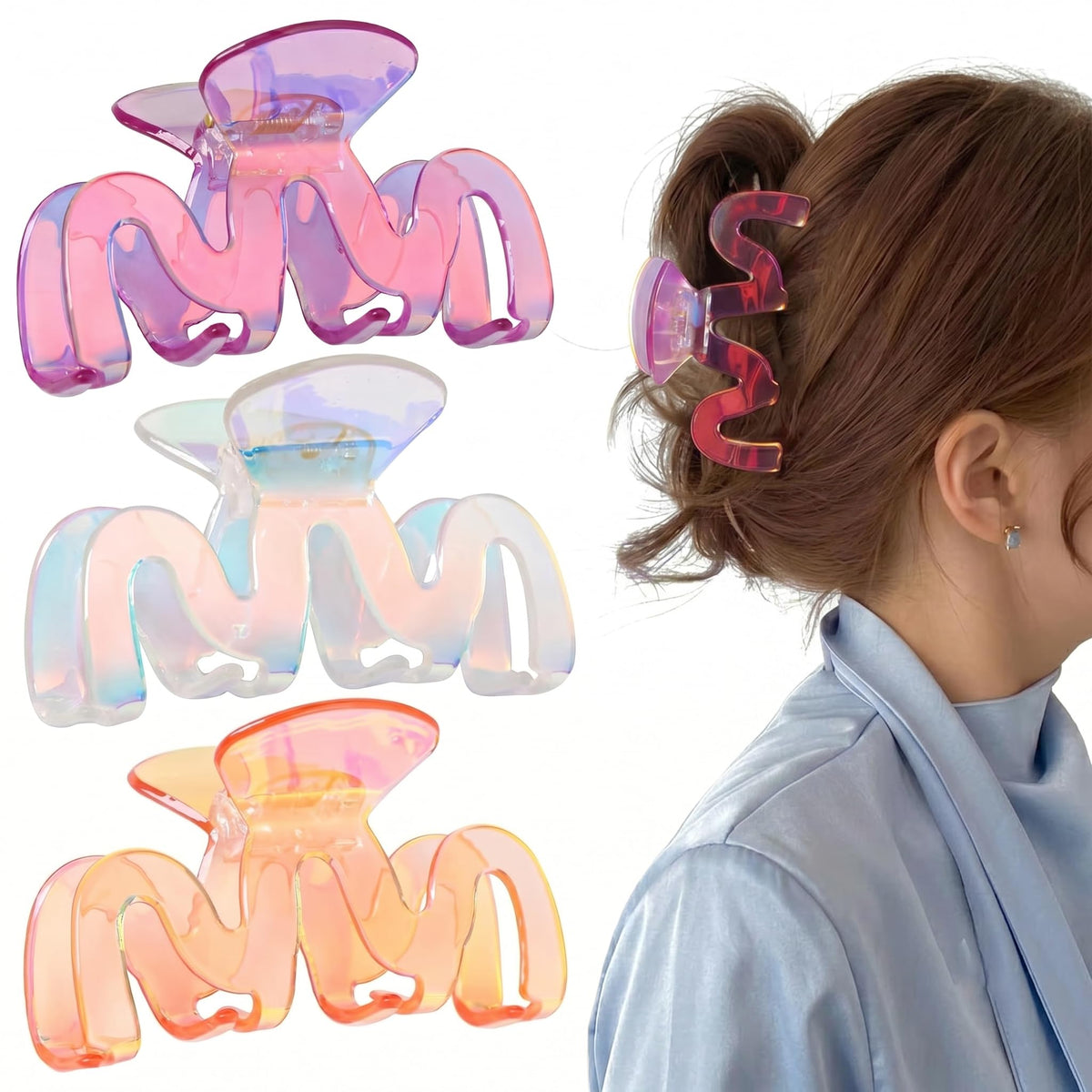 Jayongnee front packaging showing three iridescent clips and travel-friendly value