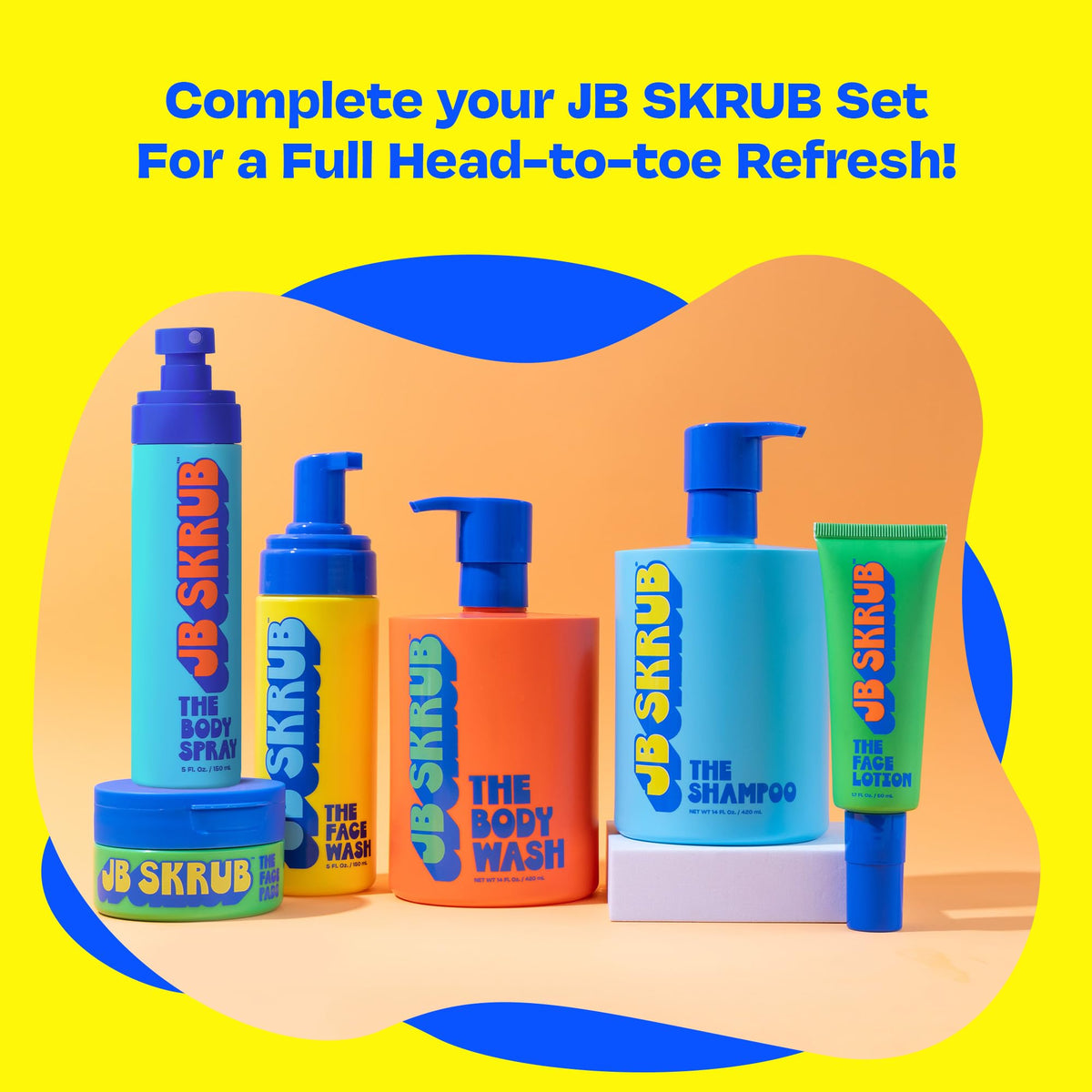 JB SKRUB bottle in shower lifestyle scene conveying daily-use freshness